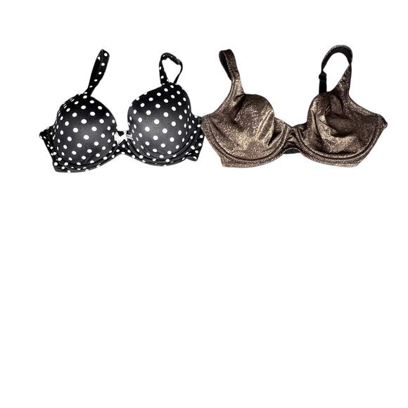 Victorias Secret 2 bras 1 money size 34D polk-a-dot is padded with underwire - Picture 1 of 12